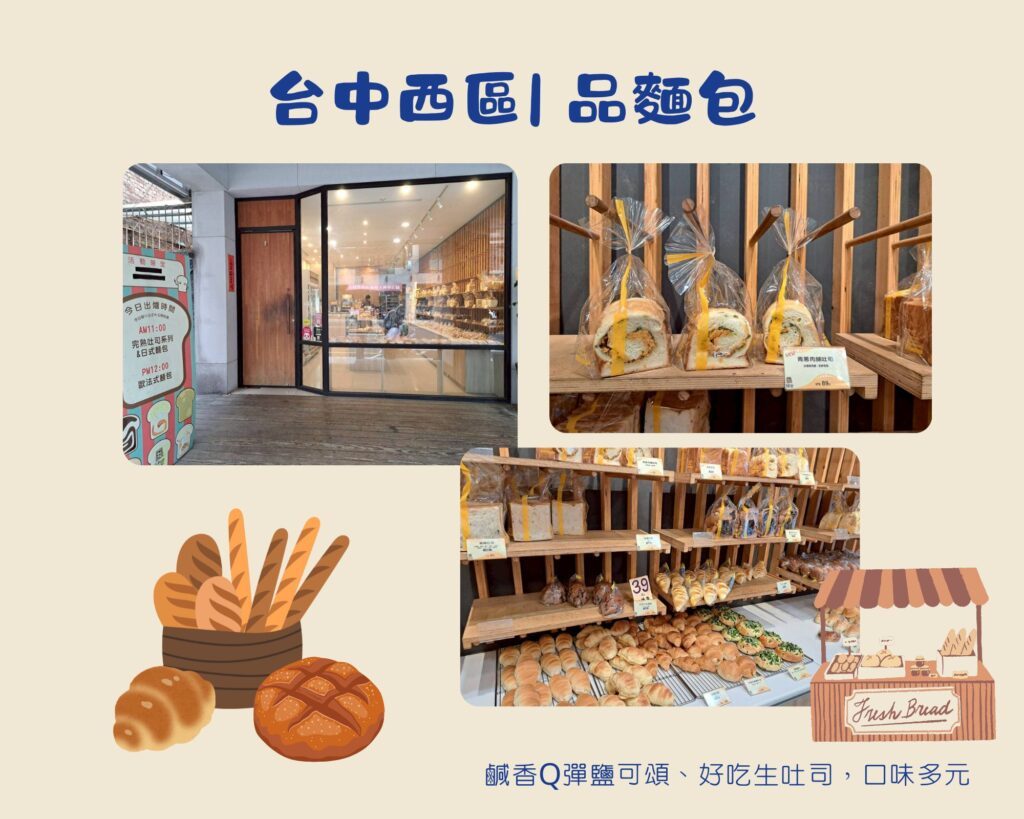 台中西區美食，鄰近台中教育大學英才校區，生吐司、麵包小點等多元選擇的平價麵包店品麵包