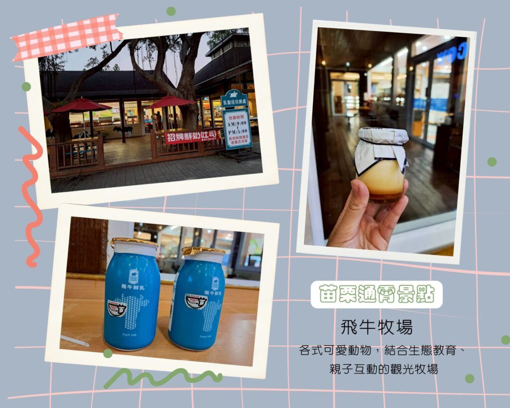 飛牛牧場一日遊 ，各式動物、生態教育，親子活動體驗，還有販售烤布丁等甜品。